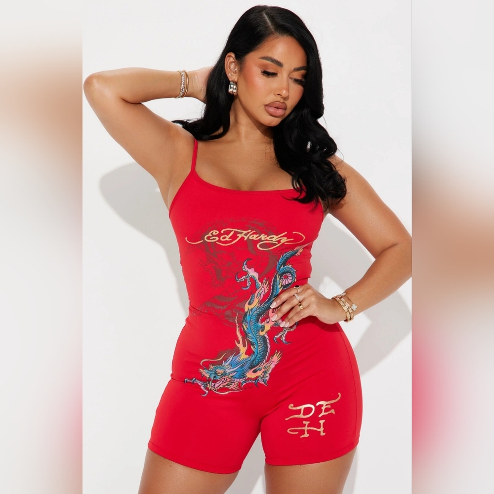 Ed Hardy Dragon Romper - Red - Small